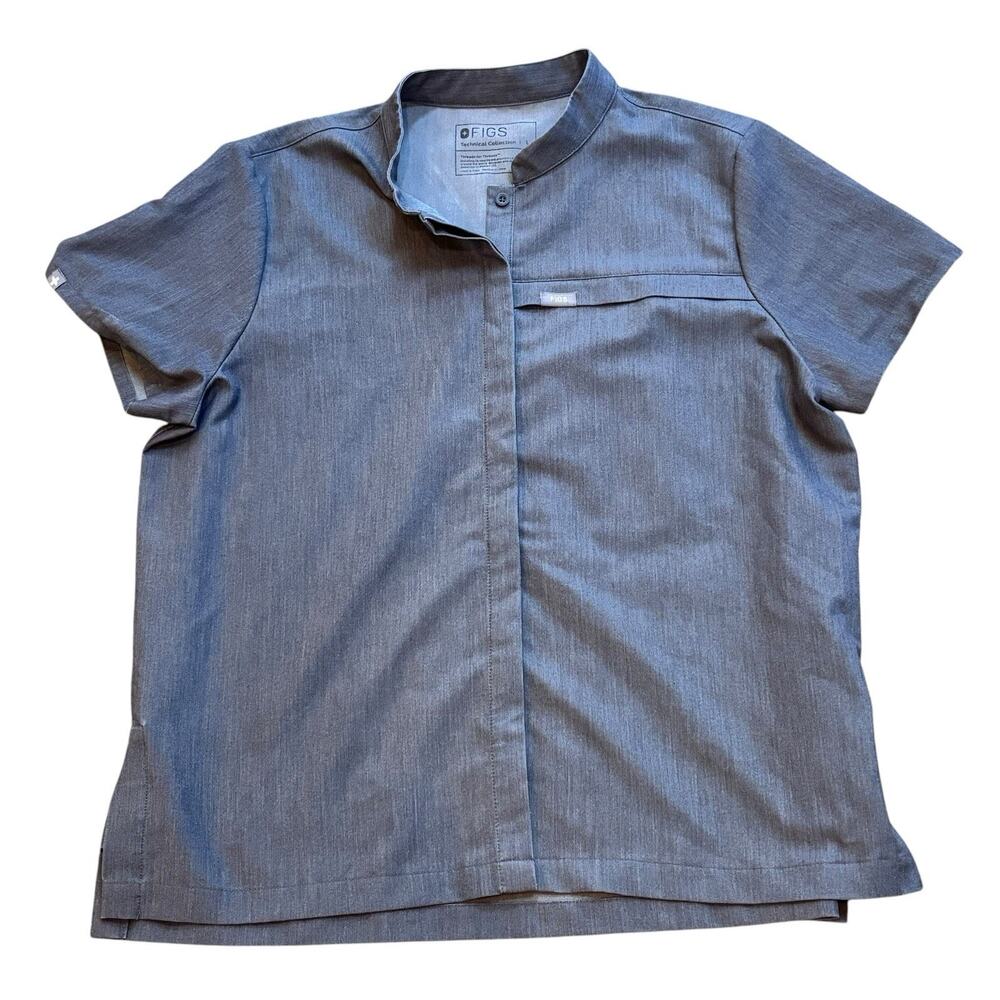 Figs Top Full Button Covered Placket Charcoal Grey Stretch Large W20SW1039